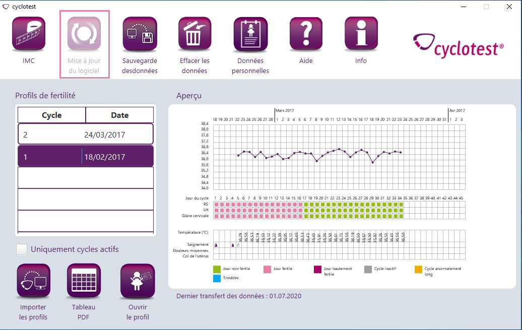 cyclotest mySoftware : bouton "Mise à jour du logiciel".