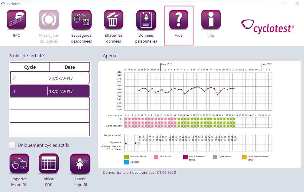 cyclotest mySoftware : bouton "Aide" (aide)