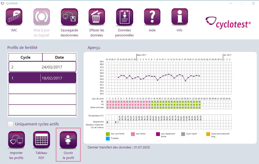 cyclotest mySoftware : bouton "Ouvrir le profil".