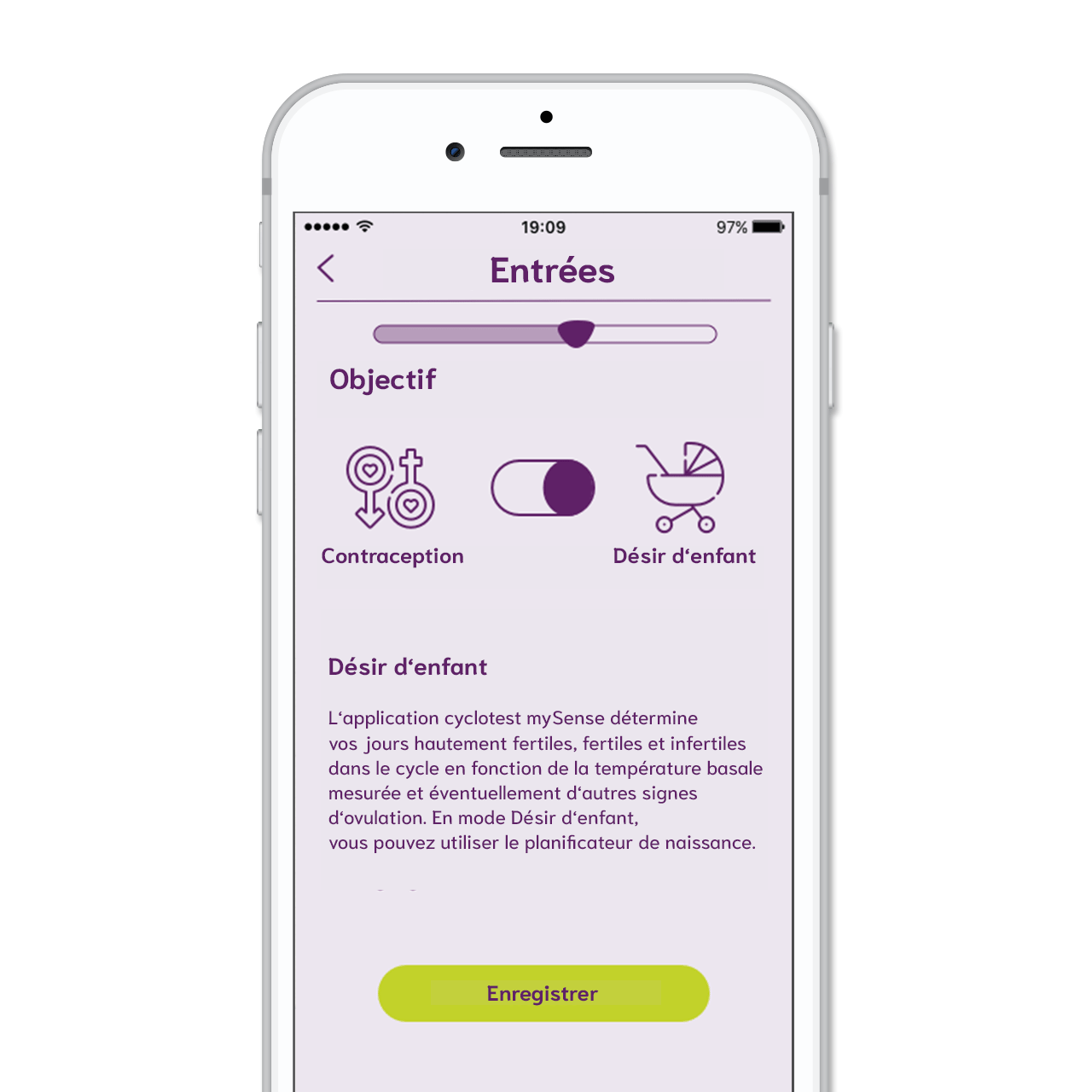 Application cyclotest mySense - Désir d'enfant