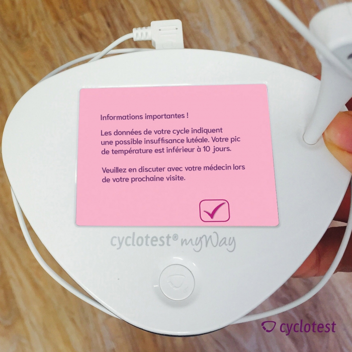 Une indication de l'insuffisance lutéale avec cyclotest myWay en mode fertilité.